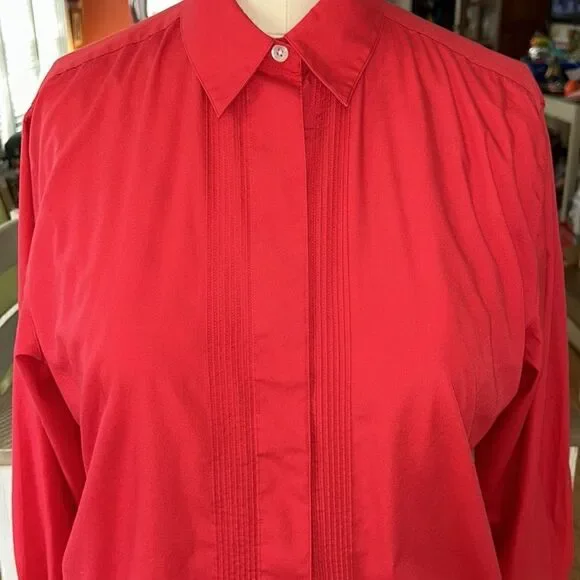 Polished Fire 🔥 Red Tuxedo 🤵‍♀️ Shirt 👔 Front Pleat Hidden buttons. Travel🧳 - Picture 3 of 17